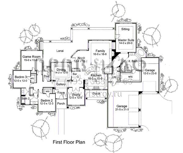 Проект одноэтажного дома с гаражом на три и более машин в американском стиле S5-281 (9401-00071)