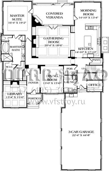 Проект двухэтажного дома с гаражом на три и более машин в стиле Ранчо S5-429 (3323-00632)
