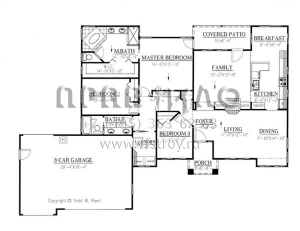 Проект одноэтажного дома с гаражом на три и более машин в стиле Ранчо S5-162 (286-00047)