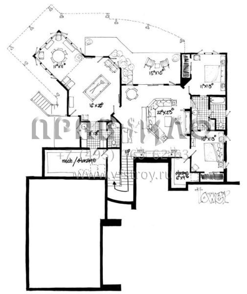 Проект двухэтажного дома с гаражом на три и более машин в стиле Райт S5-379 (1907-00011)