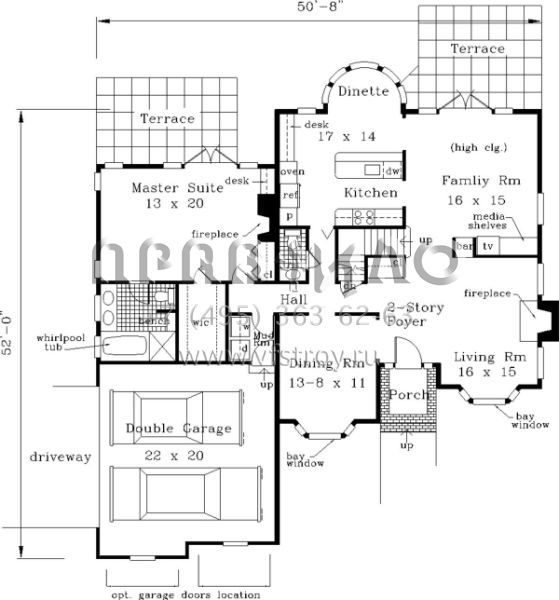 Проект двухэтажного дома с гаражом на две машины в стиле Особняк S5-216 (033-00033)