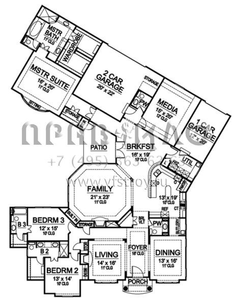 Проект одноэтажного дома с гаражом на три и более машин в стиле Ранчо S5-383 (5445-00084)