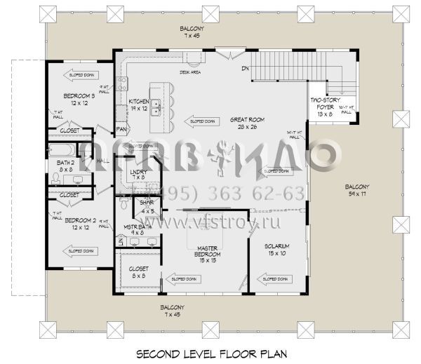 Проект двухэтажного дома с гаражом на три и более машин в современном стиле S5-255 (940-00454)
