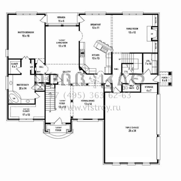 Проект двухэтажного дома с гаражом на три и более машин в стиле Ранчо S5-389 (053-02446)