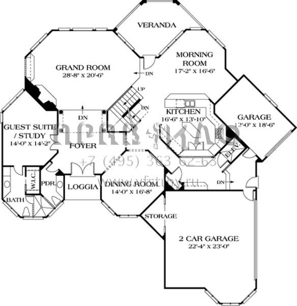 Проект трехэтажного дома с гаражом на три и более машин в стиле Ранчо S5-652 (3323-00549)
