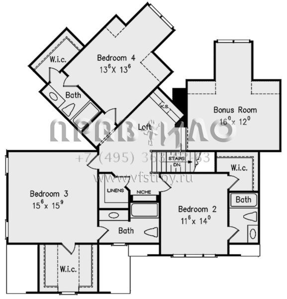 Проект двухэтажного дома с гаражом на три и более машин в стиле Ранчо S5-345 (8594-00230)