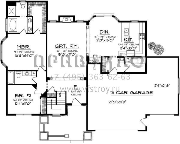 Проект одноэтажного дома с гаражом на три и более машин в американском стиле S5-156 (1020-00185)