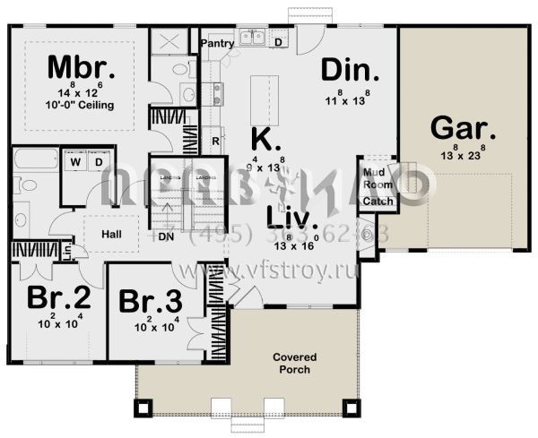 Проект одноэтажного дома с гаражом на одну машину в стиле Ранчо S5-127 (963-00394)