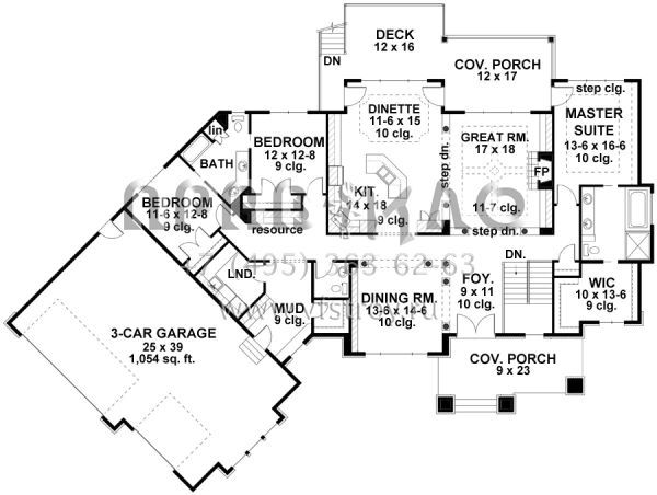 Проект одноэтажного дома с гаражом на три и более машин в американском стиле S5-268 (098-00279)