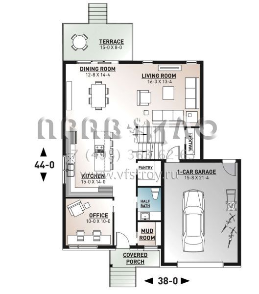 Проект двухэтажного дома с гаражом на одну машину в современном стиле S5-196 (034-01190)