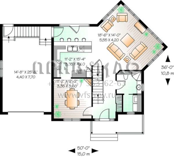 Проект двухэтажного дома с гаражом на одну машину в стиле Ранчо S5-154 (034-00846)