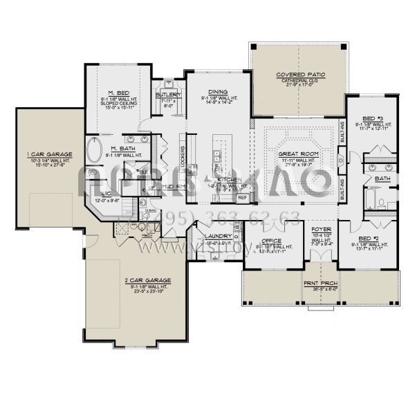 Проект одноэтажного дома с гаражом на три и более машин в американском стиле S5-265 (5032-00125)