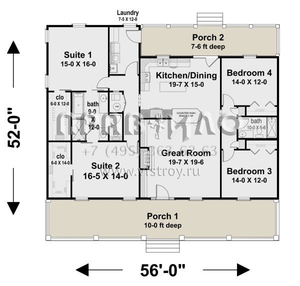 Проект одноэтажного дома без гаража в стиле Ранчо S5-195 (1776-00118)