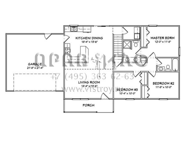 Проект одноэтажного дома с гаражом на две машины в стиле Ранчо S5-114 (849-00072)