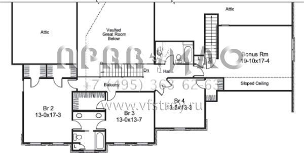 Проект двухэтажного дома с гаражом на три и более машин в стиле Ранчо S5-370 (5633-00161)