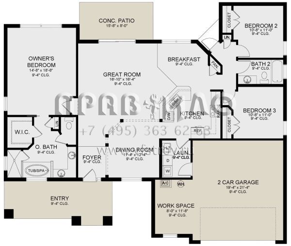 Проект одноэтажного дома с гаражом на две машины в стиле Ранчо S5-166 (3978-00231)