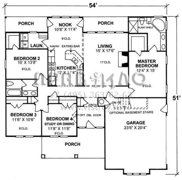 Проект одноэтажного дома с гаражом на две машины в стиле Ранчо S5-159 (4848-00255)