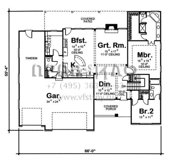 Проект одноэтажного дома с гаражом на три и более машин в стиле Ранчо S5-170 (963-00085)