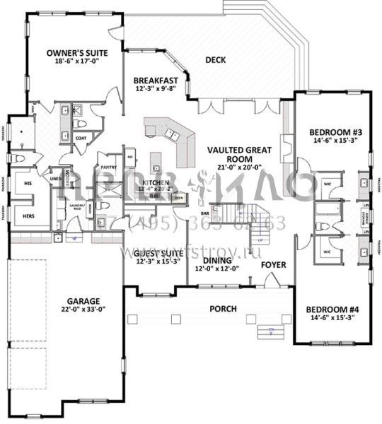 Проект двухэтажного дома с гаражом на три и более машин в американском стиле S5-363 (6849-00034)