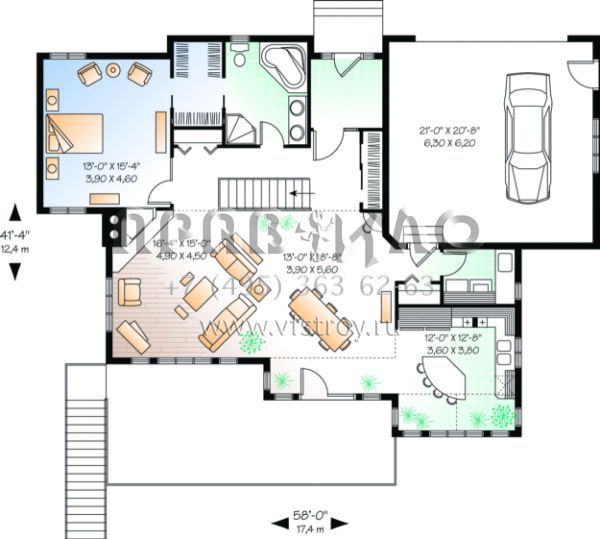 Проект одноэтажного дома с гаражом на две машины в стиле Ранчо S5-261 (034-00149)