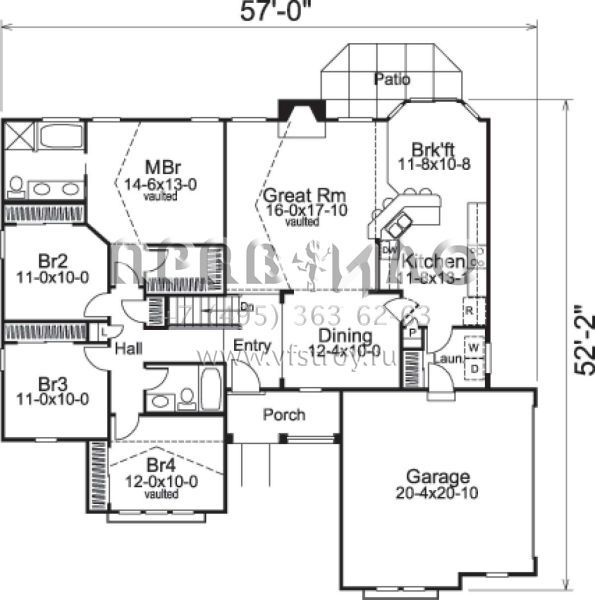 Проект одноэтажного дома с гаражом на две машины в классическом стиле S5-164 (5633-00084)