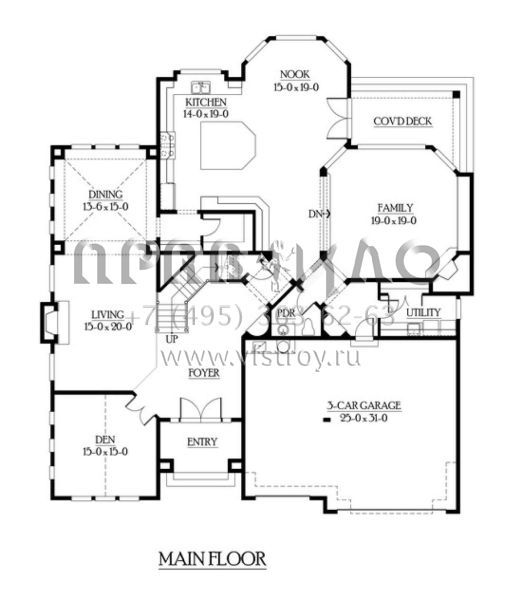 Проект двухэтажного дома с гаражом на три и более машин в стиле Ранчо S5-441 (341-00277)