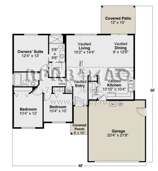 Проект одноэтажного дома с гаражом на две машины в стиле Ранчо S5-118 (035-00919)