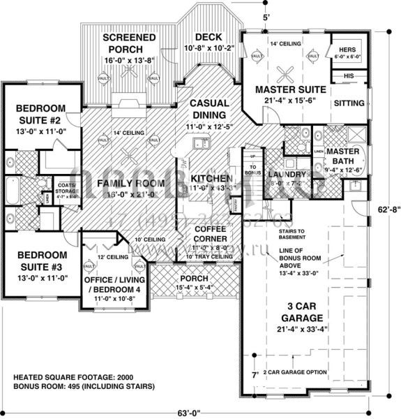 Проект одноэтажного дома с гаражом на три и более машин в стиле Ранчо S5-186 (036-00238)