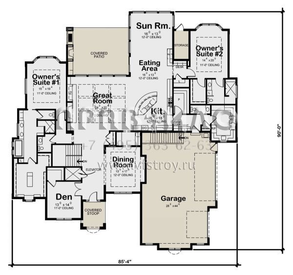 Проект одноэтажного дома с гаражом на три и более машин в английском стиле S5-630 (402-01795)