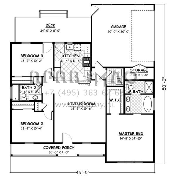 Проект одноэтажного дома с гаражом на две машины в стиле Ранчо S5-126 (526-00026)