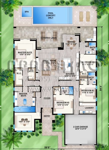 Проект одноэтажного дома с гаражом на две машины в прибрежном стиле S5-306 (207-00073)