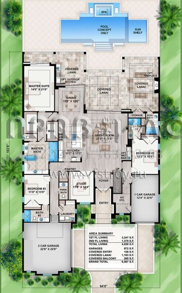 Проект двухэтажного дома с гаражом на три и более машин в современном стиле S5-430 (207-00049)