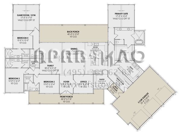Проект одноэтажного дома с гаражом на три и более машин в современном стиле S5-355 (7983-00032)