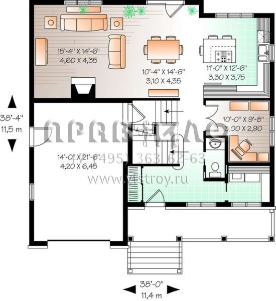 Проект двухэтажного дома с гаражом на одну машину в английском стиле S5-170 (034-00987)