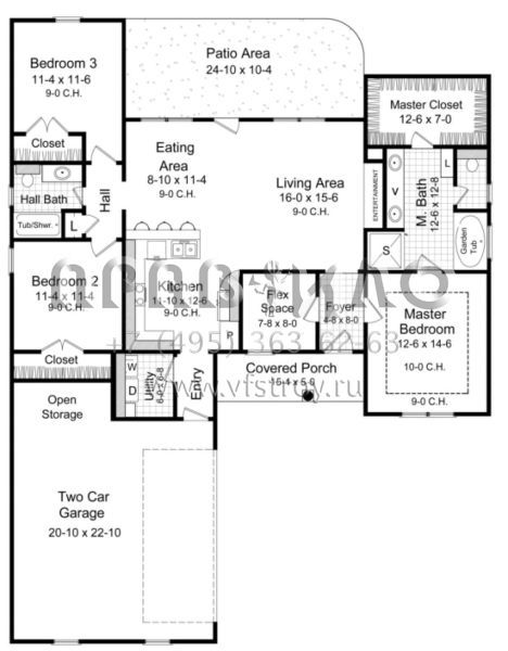 Проект одноэтажного дома с гаражом на две машины в стиле Ранчо S5-149 (348-00032)