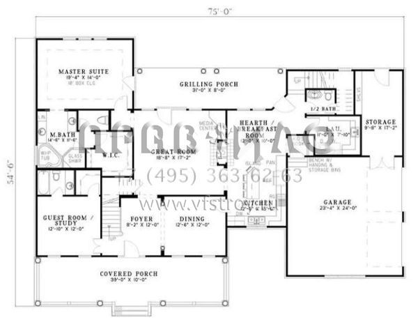Проект двухэтажного дома с гаражом на две машины в стиле Ранчо S5-293 (110-00453)