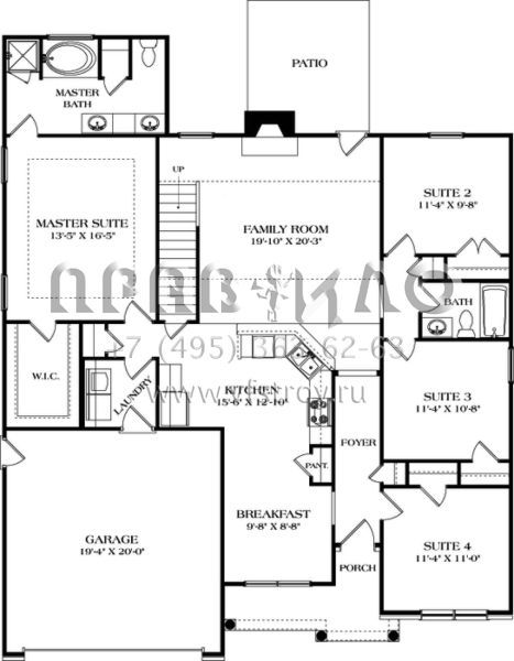 Проект одноэтажного дома с гаражом на две машины в стиле Ранчо S5-162 (3323-00592)