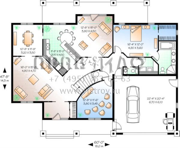 Проект двухэтажного дома с гаражом на две машины в прибрежном стиле S5-280 (034-00129)