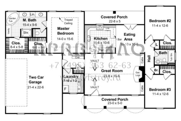 Проект одноэтажного дома с гаражом на две машины в стиле Ранчо S5-158 (348-00174)