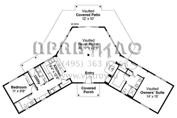 Проект одноэтажного дома без гаража в стиле Ранчо S5-151 (035-00737)