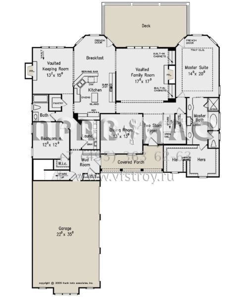 Проект двухэтажного дома с гаражом на три и более машин в стиле Ранчо S5-322 (8594-00295)