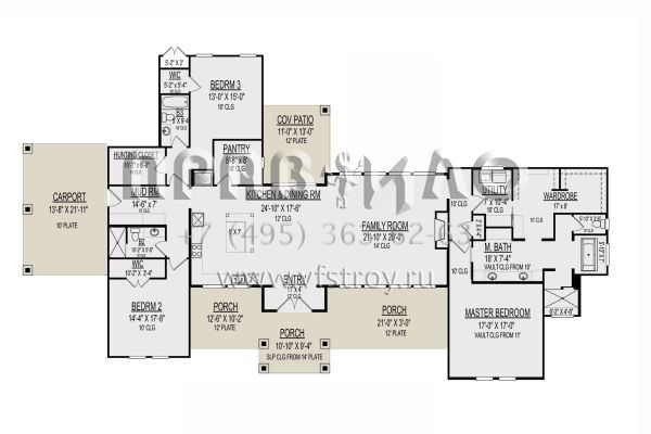 Проект одноэтажного дома с гаражом на три и более машин в американском стиле S5-286 (9300-00070)