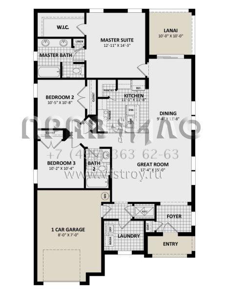 Проект одноэтажного дома с гаражом на одну машину в стиле Ранчо S5-141 (3978-00279)
