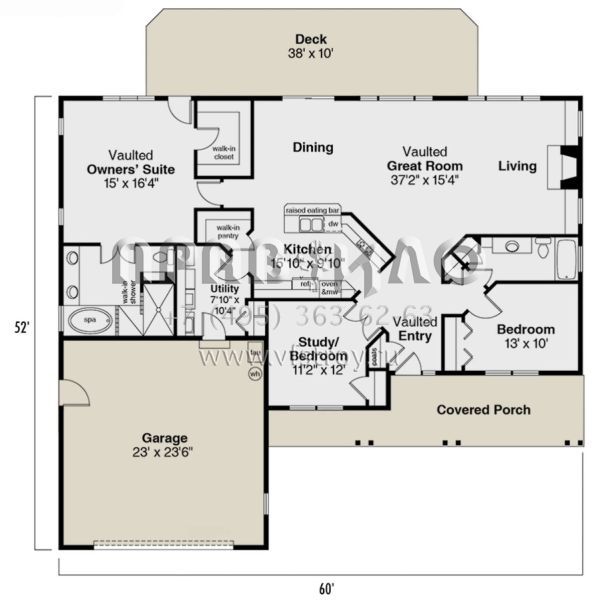 Проект одноэтажного дома с гаражом на две машины в стиле Ранчо S5-175 (035-00578)