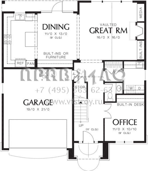 Проект двухэтажного дома с гаражом на две машины в стиле Ранчо S5-185 (2559-00208)