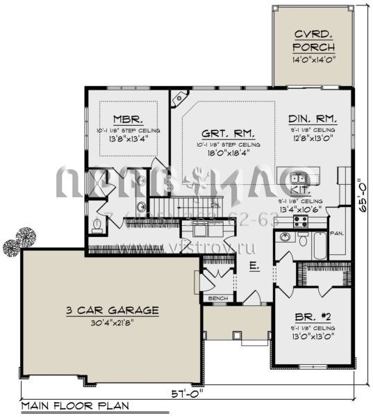 Проект одноэтажного дома с гаражом на три и более машин в американском стиле S5-275 (1020-00354)