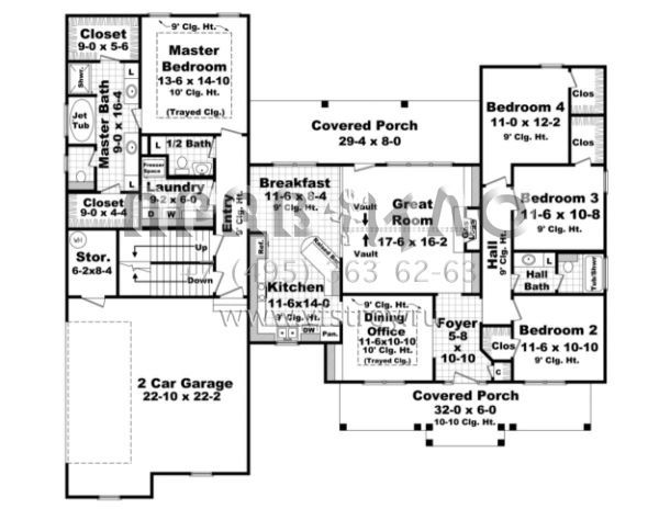 Проект одноэтажного дома с гаражом на две машины в стиле Ранчо S5-197 (348-00183)