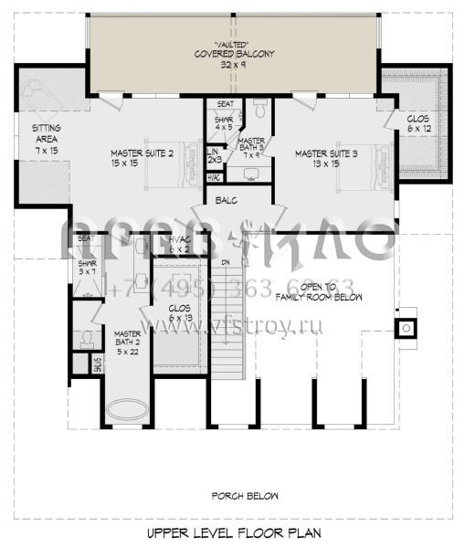 Проект двухэтажного дома без гаража в стиле Ранчо S5-253 (940-00237)