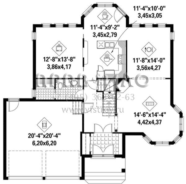 Проект двухэтажного дома с гаражом на две машины в стиле Ранчо S5-232 (6146-00210)