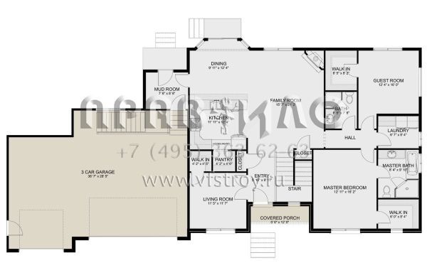 Проект одноэтажного дома с гаражом на три и более машин в стиле Ранчо S5-172 (2802-00164)
